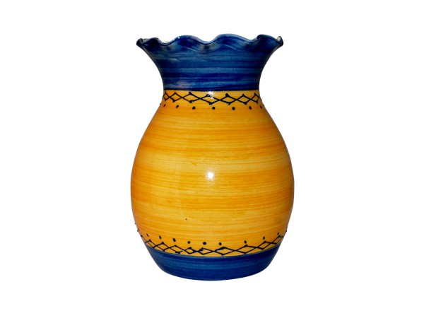 vase-dentelle-petit-poly-jaune-bleu-terre-provence-vaisselle-provencale-saint-remy-de-provence
